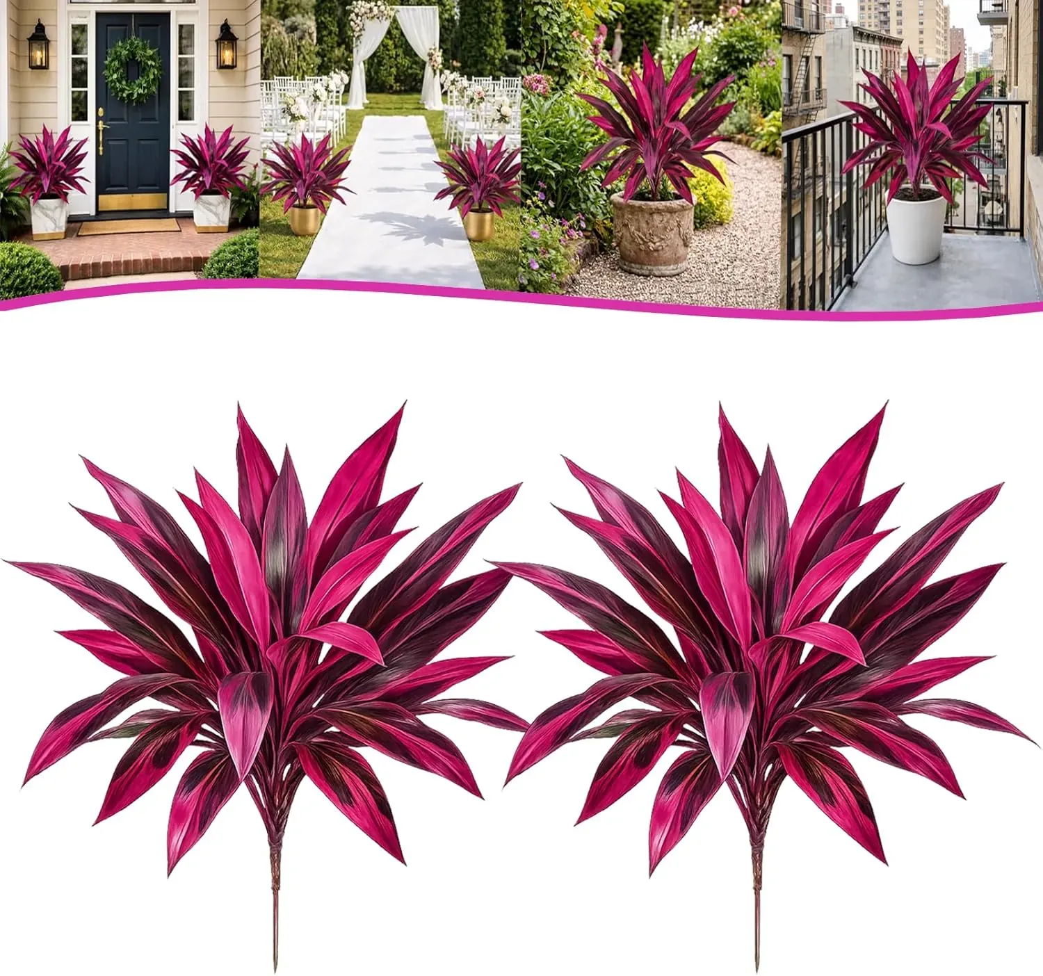 Tall Artificial Boston Fern & Dragon's Blood Tree Set, Pink and Purple (3-Pack)