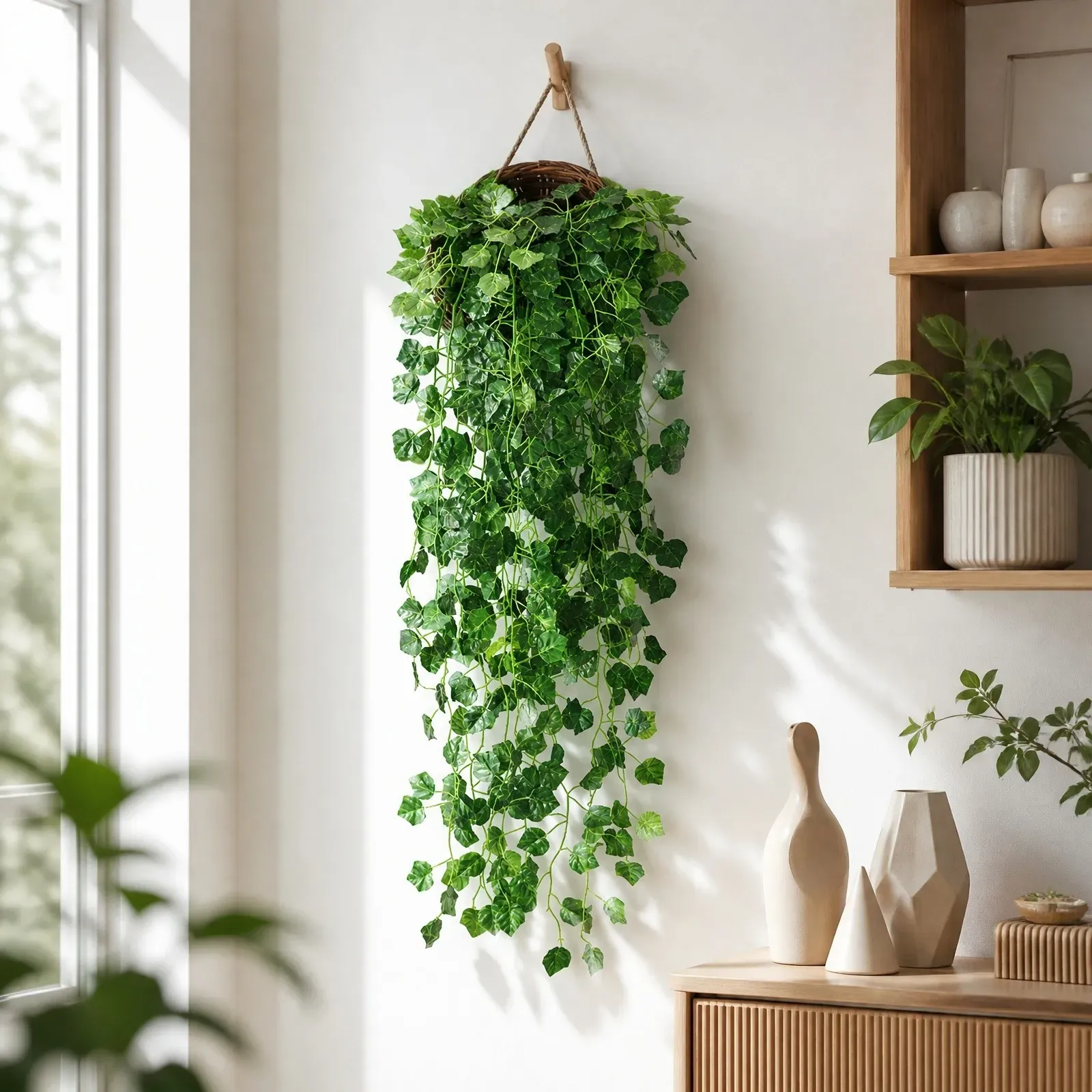 Artificial Hanging Ivy Vine, Round Leaf Wall Greenery, Style A (4-Pack)